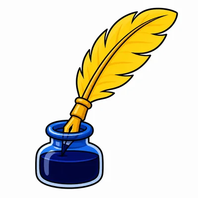 A quill pen and ink bottle.