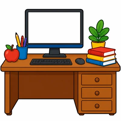 A computer on a teacher's desk.