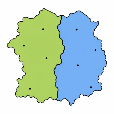 A political map with a thick black line dividing two regions.
