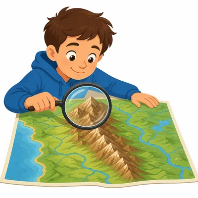 A student looks for a mountain range on a physical map.
