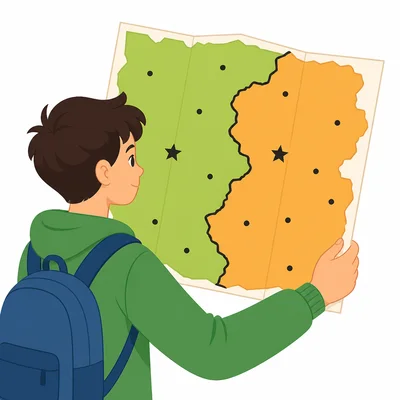 A student looks for a border between two regions on a political map.