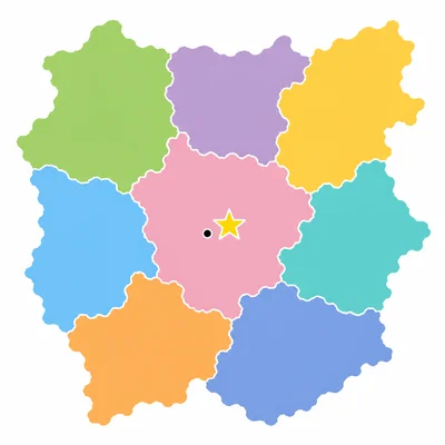 A map with a star symbol next to a city dot.