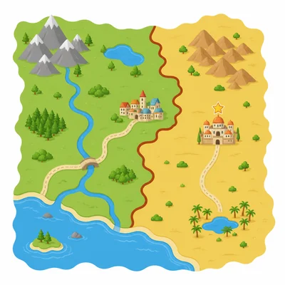 Political map features including a border, city, road, and capital star.