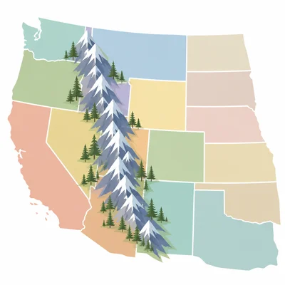 The Rocky Mountains shown in the western United States.