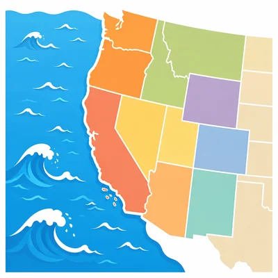 Western states next to a large ocean.