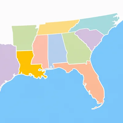 Louisiana highlighted in the southeastern United States.