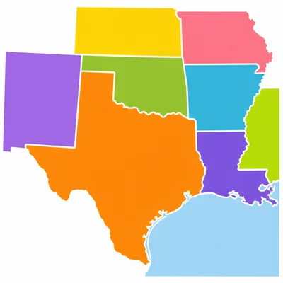 Texas shown touching several neighboring states.