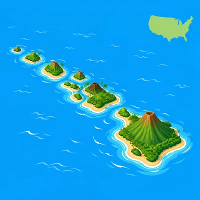A chain of islands far out in the Pacific Ocean.