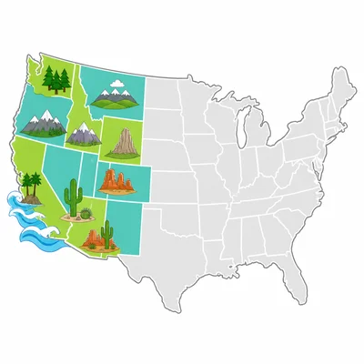 A map of the United States with the West region highlighted.
