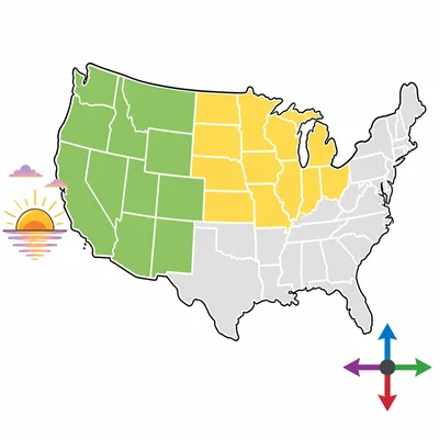 A United States map showing the Midwest and West regions in different colors.