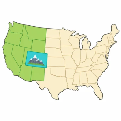 A United States map with Colorado highlighted in the West region.