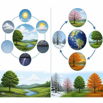 A comparison of daily weather and seasonal climate patterns.
