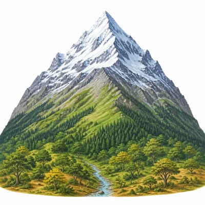 A mountain with colder snowy top and warmer lower land.