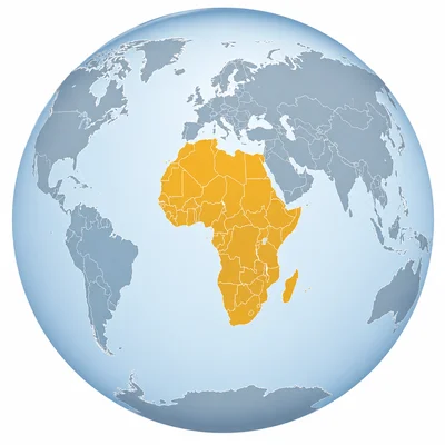 Map showing Africa highlighted with many internal country boundaries.