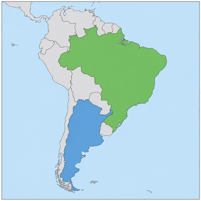 Map of South America with Brazil and Argentina highlighted.