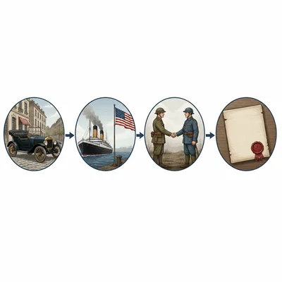 Four World War I event icons arranged in timeline order.