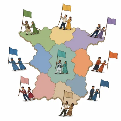 Different groups within a large empire pulling toward separate national identities.