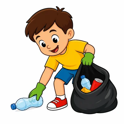 A child picking up litter to help the community