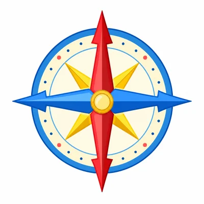 A compass rose with four main arrows pointing in the cardinal directions.