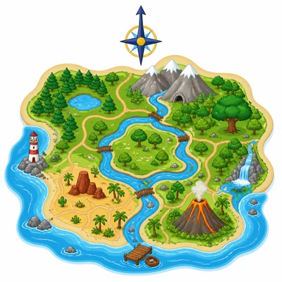 A map with an upward compass arrow at the top.