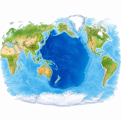 A world map with the largest ocean area highlighted in darker blue.