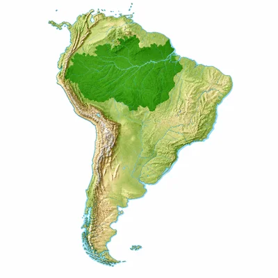 South America with the Amazon Rainforest region highlighted in green.
