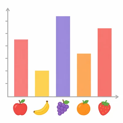 Bar graph with fruit icons and bars of different heights, with grapes tallest.