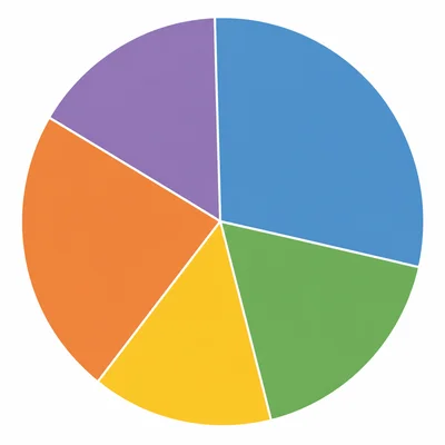 A pie chart divided into five sections representing parts of a whole.