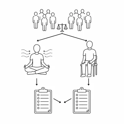 Participants are assigned to meditate or sit quietly before completing the same anxiety survey.