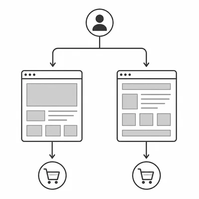Website visitors are split between two different page designs and purchases are recorded.