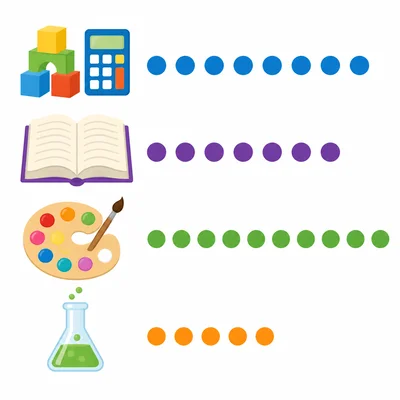 Subject survey icons with 8, 7, 10, and 5 vote dots.