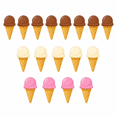 Picture graph with 8 chocolate cones, 5 vanilla cones, and 4 strawberry cones.