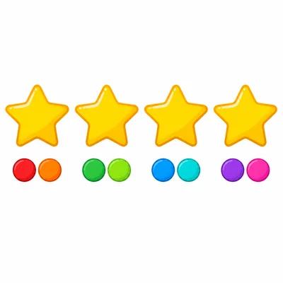 Four stars, each matched with 2 small tokens.