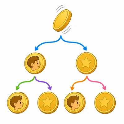 Two coin flips branching into four possible pairs of outcomes.