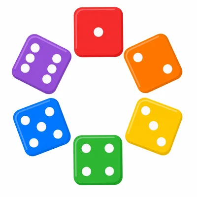 Six dice faces showing all possible results of one roll.