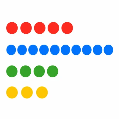 Rows of red, blue, green, and yellow circles showing different amounts.