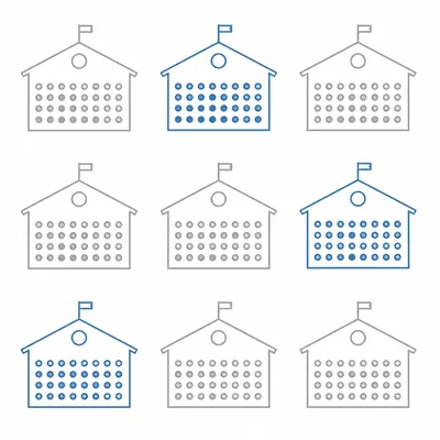 Several schools are shown, with all students in selected schools highlighted to represent cluster sampling.
