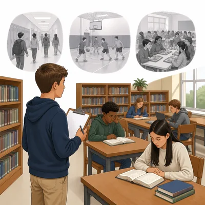 A survey is given only to students in the library while other students are not included.