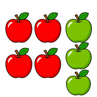A group of red apples and green apples to count.
