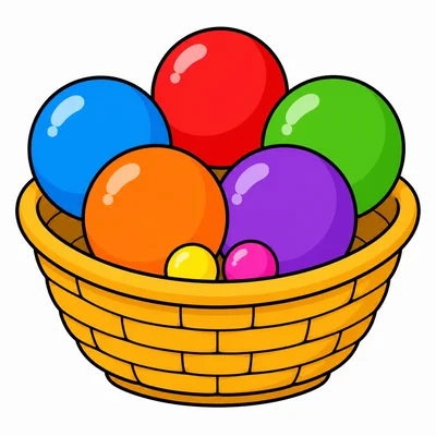 A basket with small balls and big balls to compare.