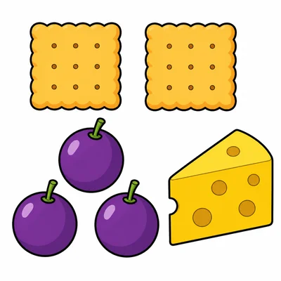 Crackers, grapes, and cheese to sort and count.
