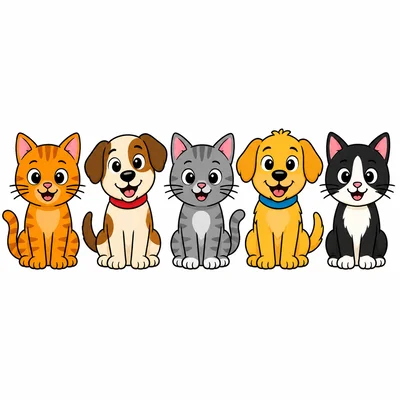 Three cats and two dogs to sort and count.