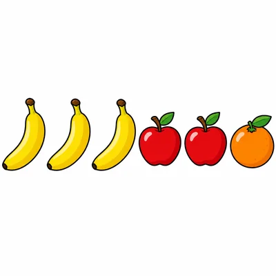 Bananas, apples, and an orange to count.