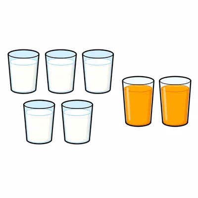 Five milk cups and two juice cups to compare.
