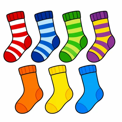 Striped socks and plain socks to count.
