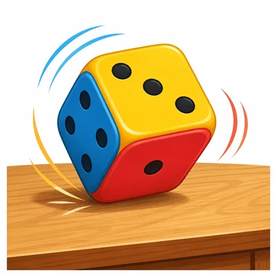 A number cube rolling on a table.