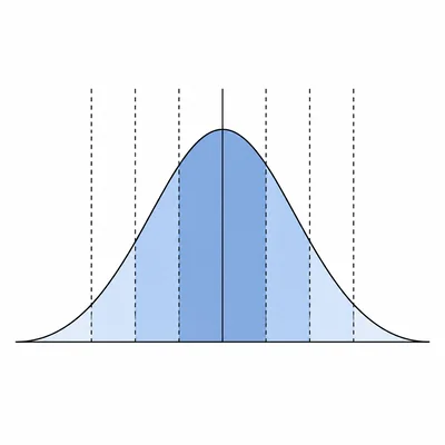 Normal bell curve showing nested symmetric intervals around the mean.