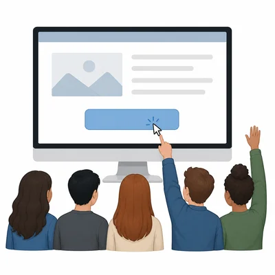 Website visitors choose whether to click a survey button.