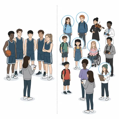 A survey of only a basketball team compared with a mixed schoolwide group.